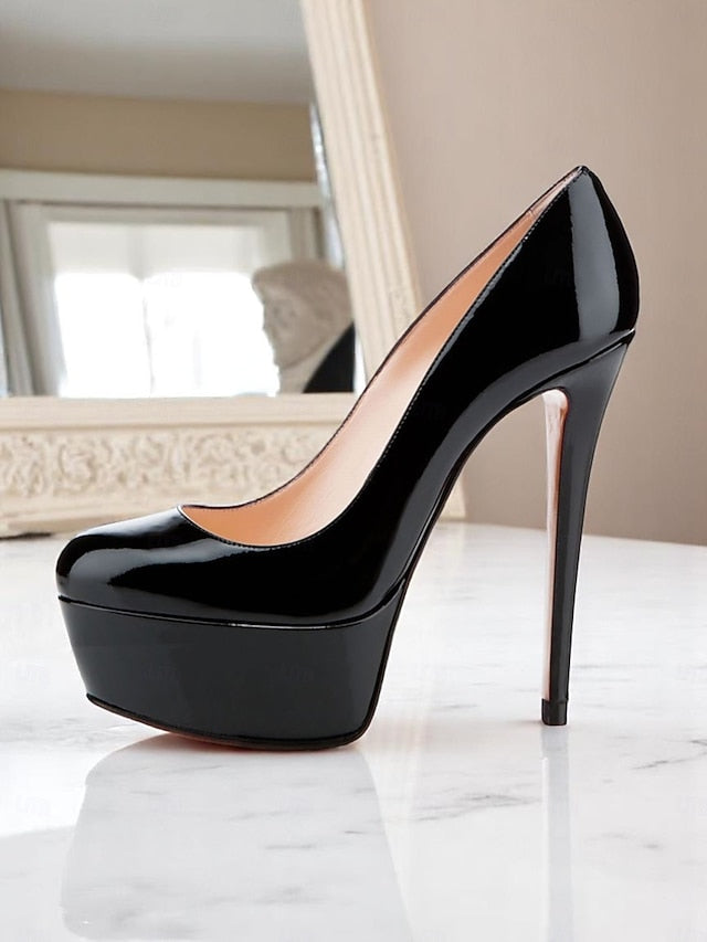 Platform Patent Pointed-Toe and with Heels Black Women's