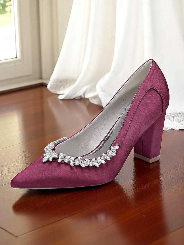 Pumps Pink Wedding Women's Block Heel Satin