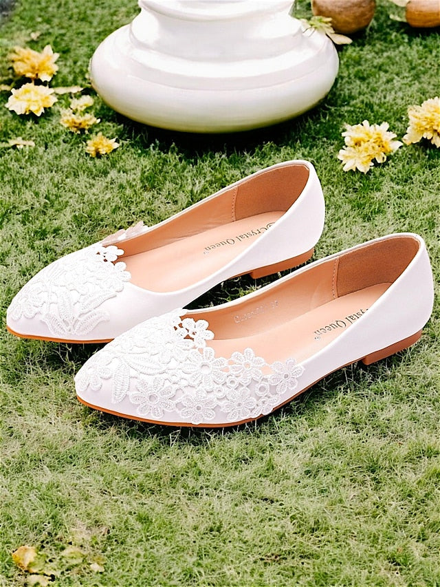 Lace Elegant for Brides Women's Ballet – White Flats