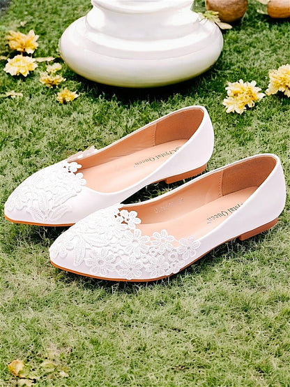 Lace Elegant for Brides Women's Ballet – White Flats