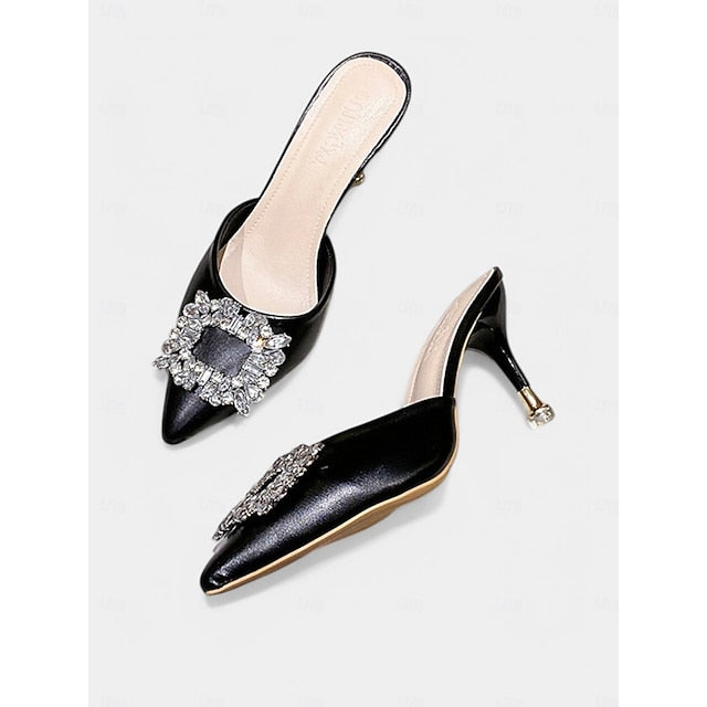 Buckle Toe Pointed with Light Blue Mules Crystal Women's