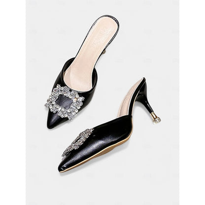 Light Pointed Crystal Mules Buckle with Blue Toe Women's