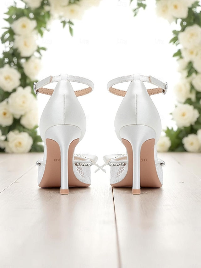 Lace White Satin Women's Heels High