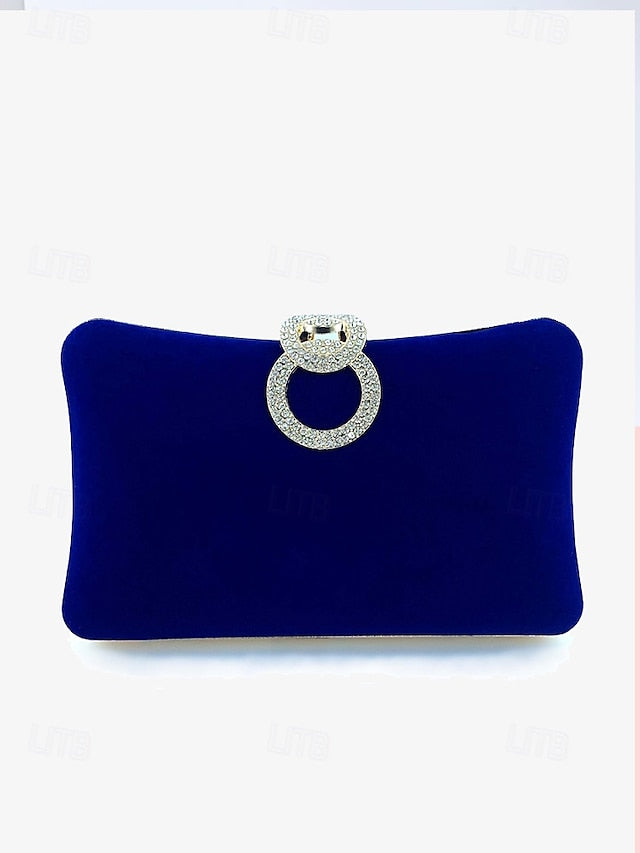 Women's Elegant Clutch Blue Ring Rhinestone Bag Velvet with