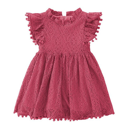 Girls' Sleeve Color Kids Solid Party Short Dress