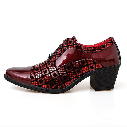 Leather Block Black Shoes Patent Men's Red Heel and Oxford