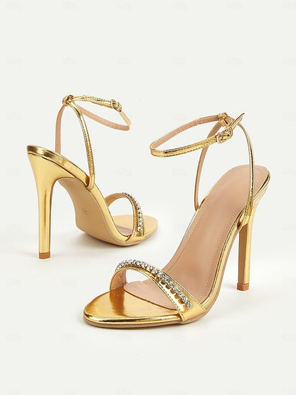 – Metallic Women's High Gold Strap Heels Ankle Dazzling