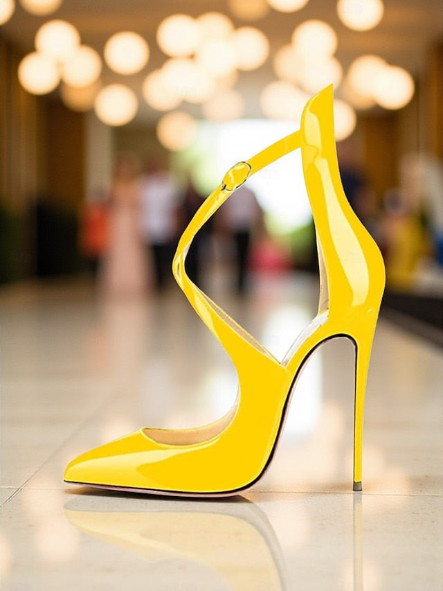 Stiletto Purple - Patent Heels Strappy Leather Women's