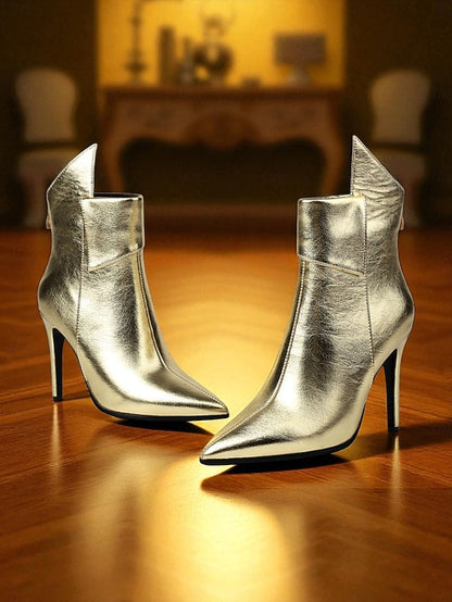 Toe Gold Stiletto Pointed Women's - Metallic Ankle Boots