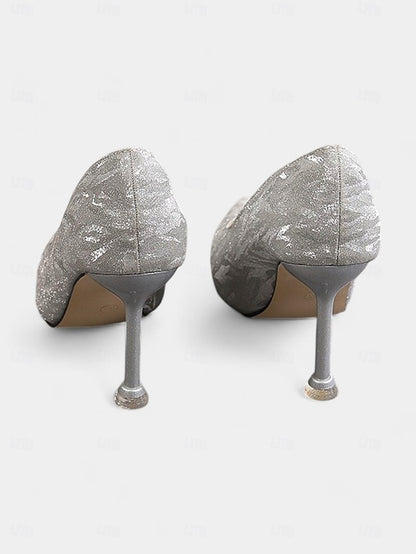 Heels Toe with Champagne Stiletto Glitter Pointed Women's