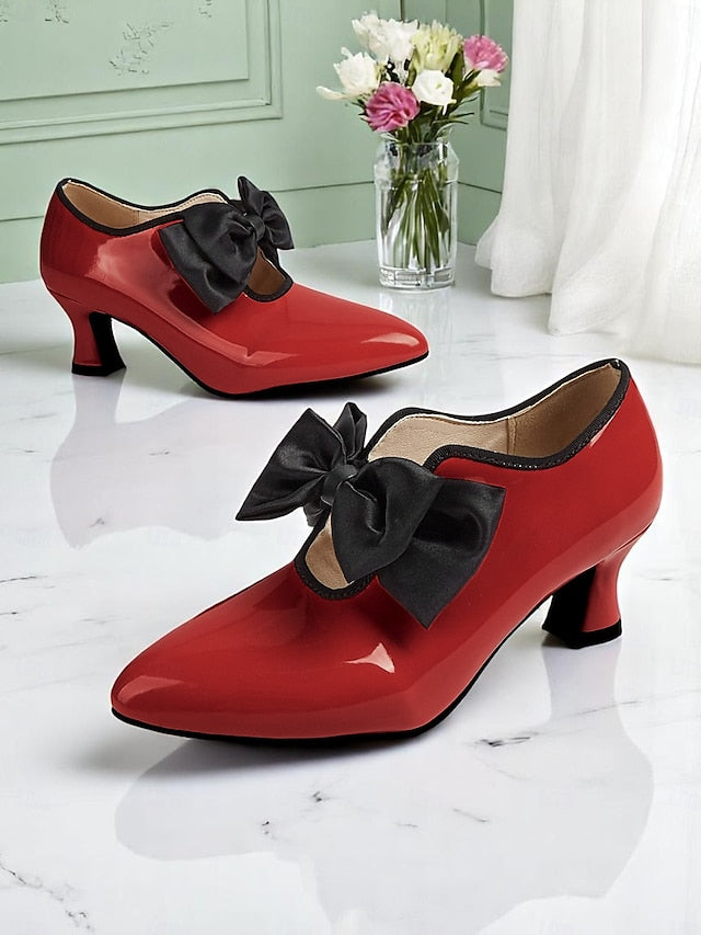Leather Shoes Heel Red Patent Women's Low Vintage 1920s –