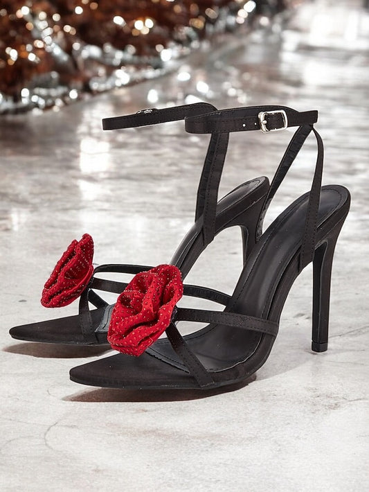- Chic Embellishments Black High with Red Heel Sandals Floral