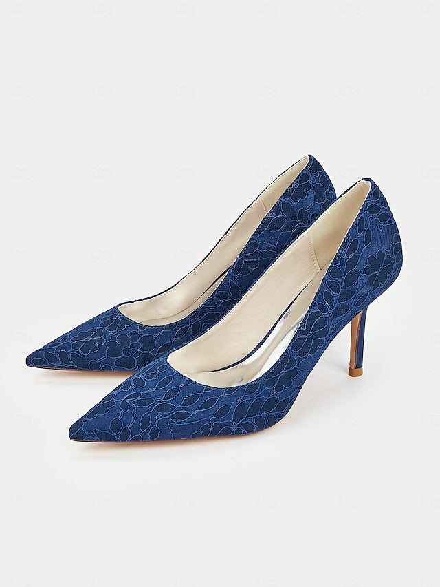 Heels Pointed-Toe - Women's Lace-Embroidered Stiletto
