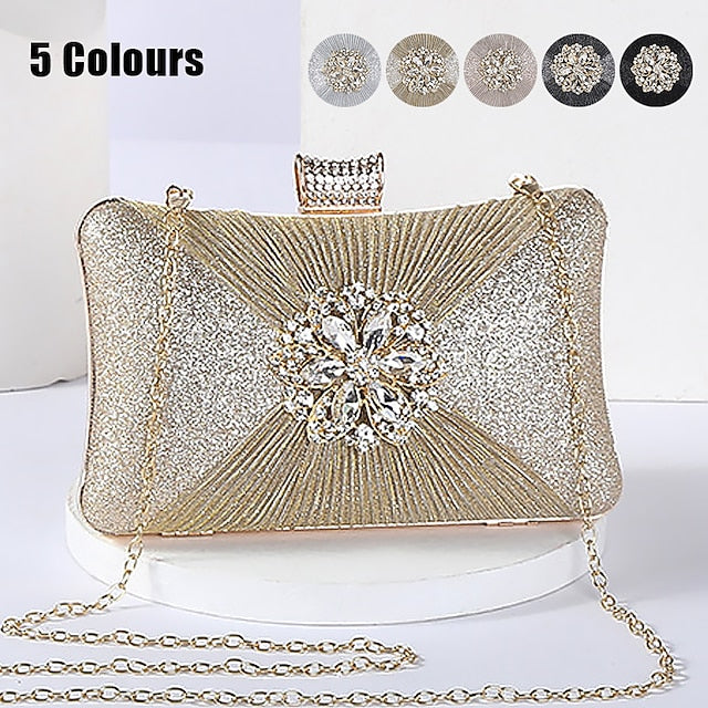 Rhinestone Chain Elegant Women's with Clutch Gold Strap Bag