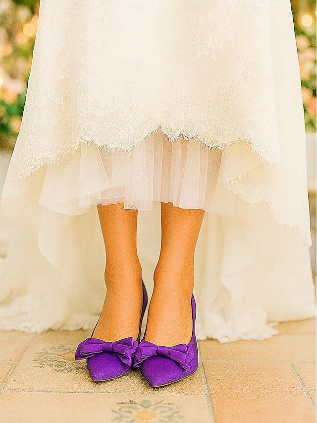 Pointed - Bow Flats Women's Elegant Satin Green Toe