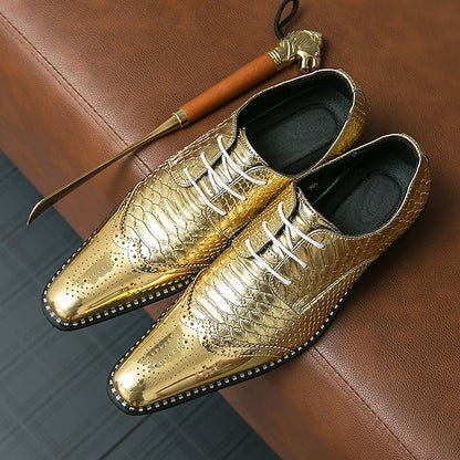 Faux Shiny Men's – Metallic Gold Shoes Oxford