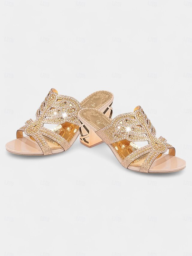 Gold Sandals Green Rhinestone Heeled Embellished - and
