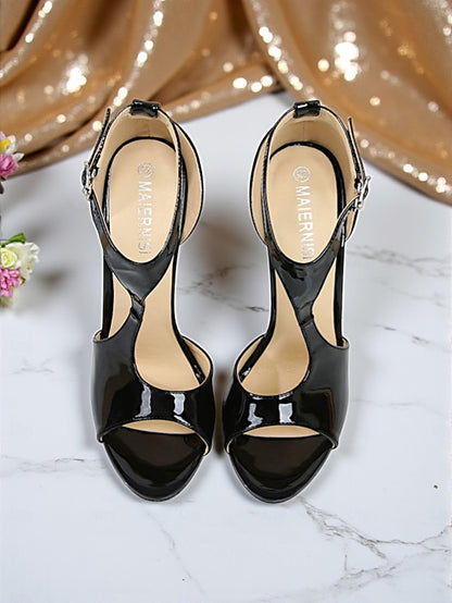 Open - Patent Red Strappy Leather Heels Women's Stiletto