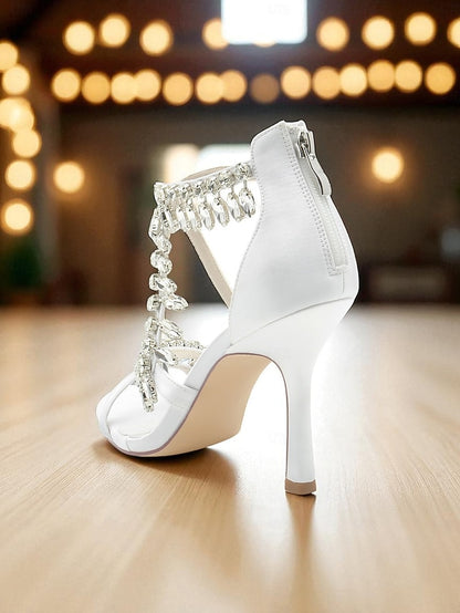 with Women's Strappy Heel White Sandals Rhinestone High
