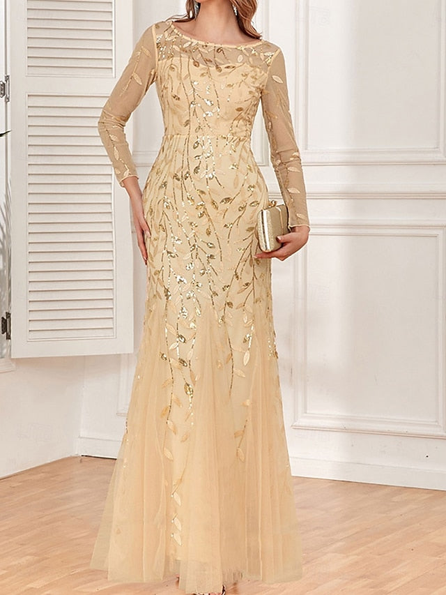 Crew Dress Elegant Neck the Floor Bride of Party Mother