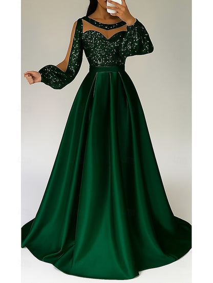 Formal Red Dress A-Line Black Elegant Evening Gown Sequined