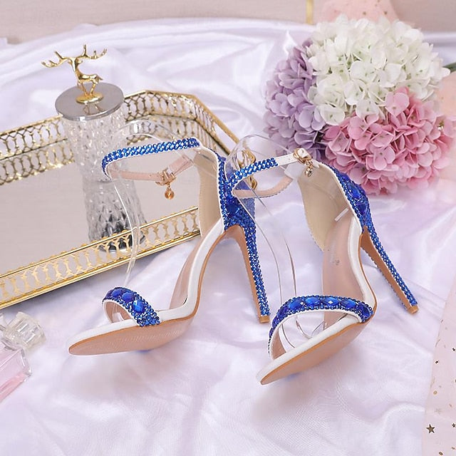 Stiletto Green Matching with Heels Rhinestone Ankle Women's