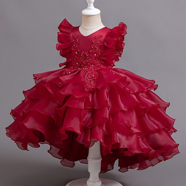 Girls' Dress Asymmetrical Floral Kids Party