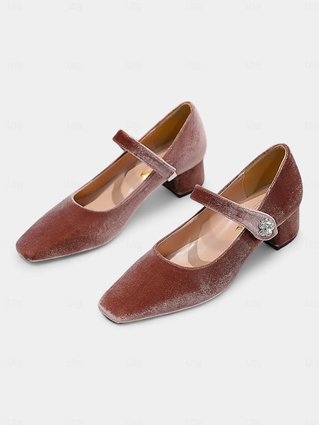 Mary Velvet - Women's Block Toe Square Jane Pumps Green