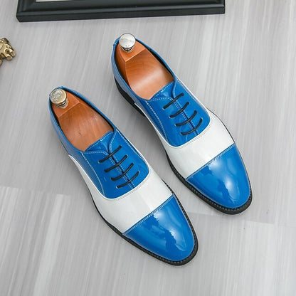 Men's Polished Oxford with Shoes White Blue and
