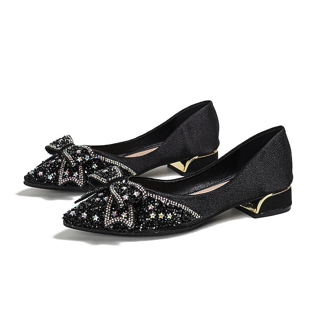 Rhinestone Elegant Women's Bow with - Glitter Detail Flats