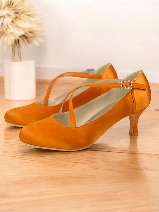 – Satin Cross-Strap Elegant with Heels White Rhinestone Buckle