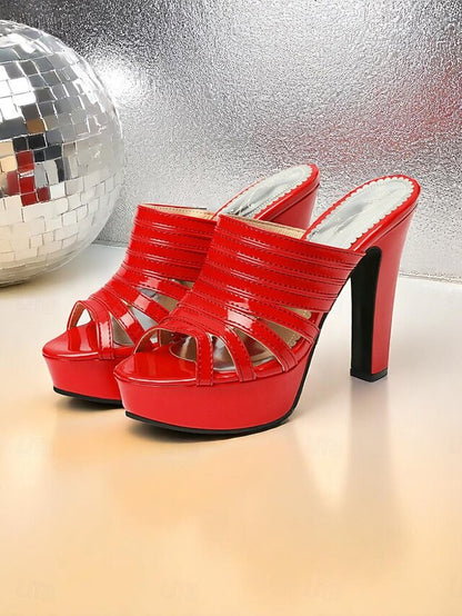 White Open-Toe Mule Women's Strappy Heels - Platform