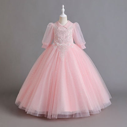 Flower Party Color Girls' Dress Girl Solid Half Kids