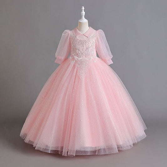 Flower Party Color Girls' Dress Girl Solid Half Kids