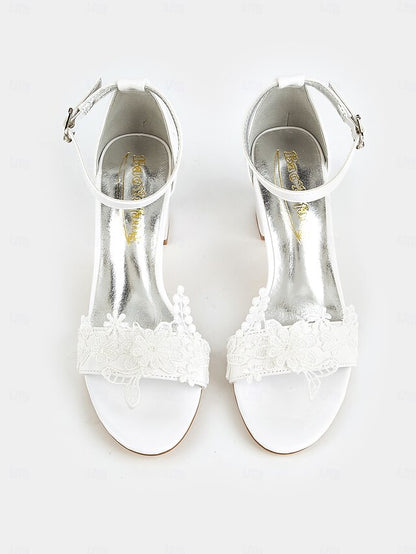 Women Heels Ankle for Open-Toe Strap with - Lace White Bridal