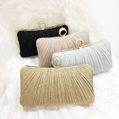 Ring Bag Elegant Rhinestone Evening Gold Clutch Glitter with