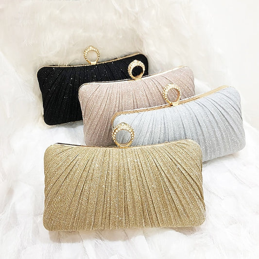 Ring Bag Elegant Rhinestone Evening Gold Clutch Glitter with