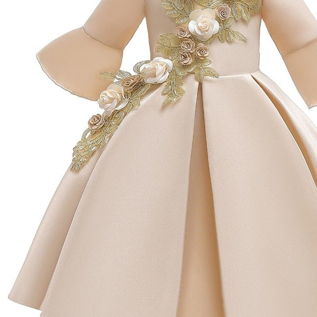 Sleeve Party Formal 3/4 Floral Dress Girls' Kids Length