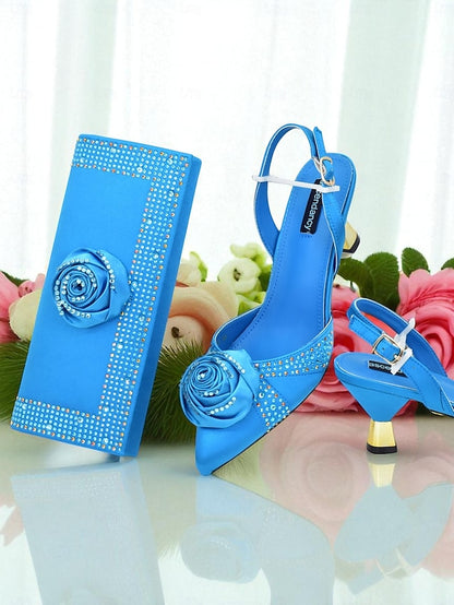 Gold Matching Slingback and Clutch Set Women's Heels -
