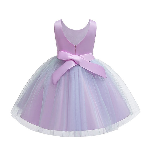 Purple Floral Blue Party Lace Girls' Dress Blushing Kids