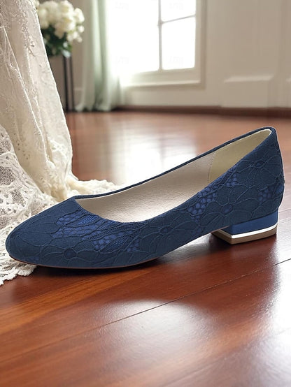 Women's Lace Wedding Flats Heel Ivory Low