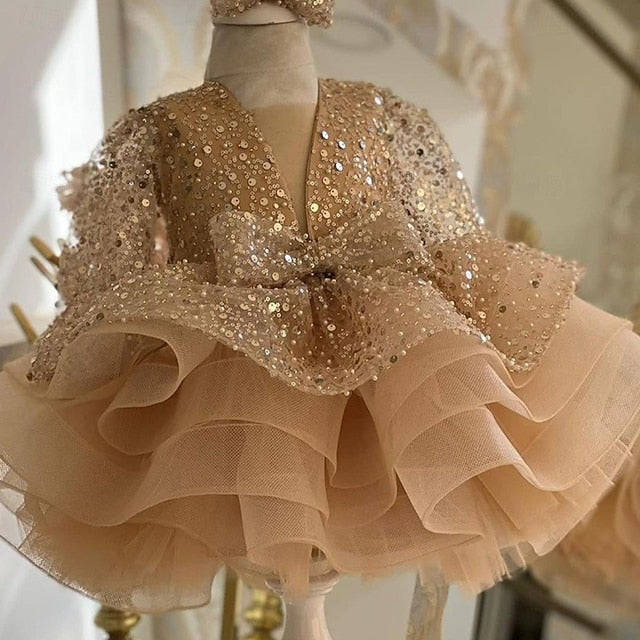 Color Solid Dress Girls' Party Length 3/4 Sleeve Kids