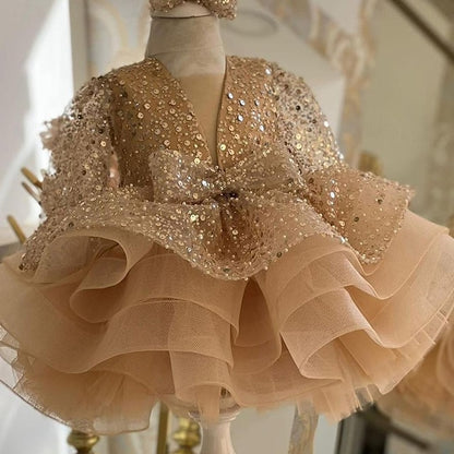 Color Solid Dress Girls' Party Length 3/4 Sleeve Kids