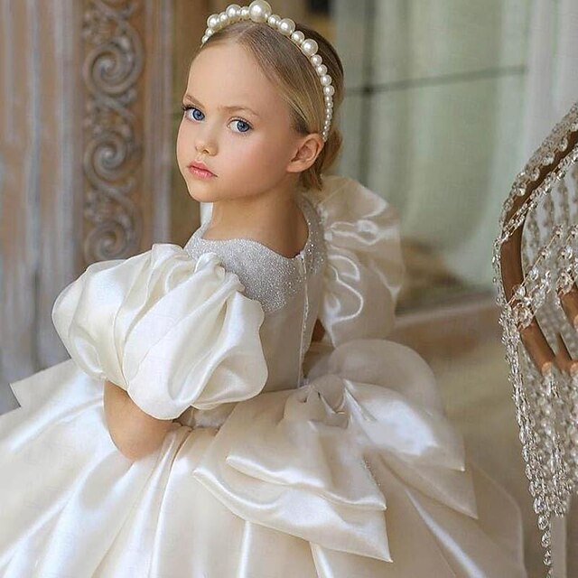 Girl Color Kids Party Solid Girls' Flower Dress Long