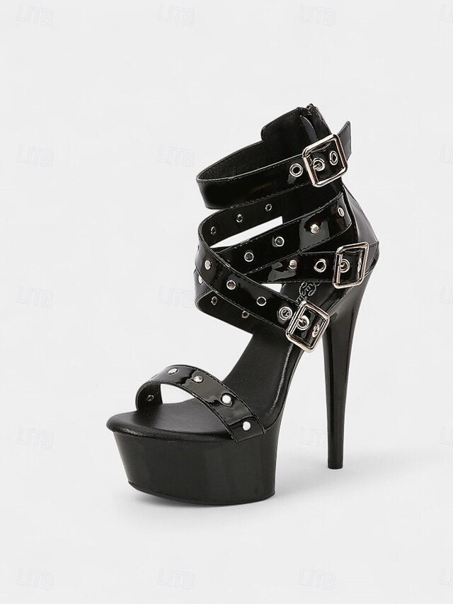 and Heels High White Women's Straps with Platform Buckled