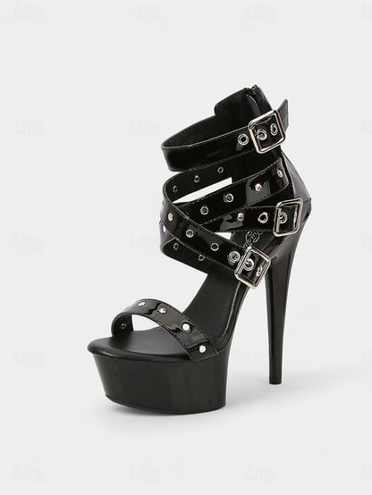 and Heels High White Women's Straps with Platform Buckled