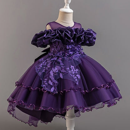 Party Sleeve Short Flower Girls' Kids Wedding Floral Dress