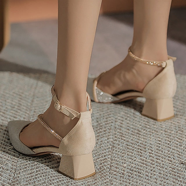 Toe Block Women's Pointed Ankle Heels Mesh Glitter with