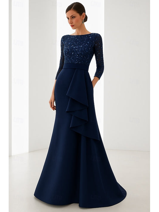 Dress Formal Mermaid Evening Blue Gown Elegant Wedding Black