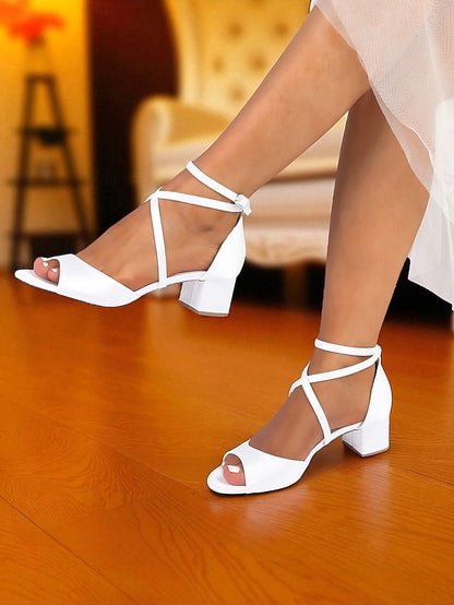 Ankle with Block Heel Satin Elegant Sandals Women's Strap -